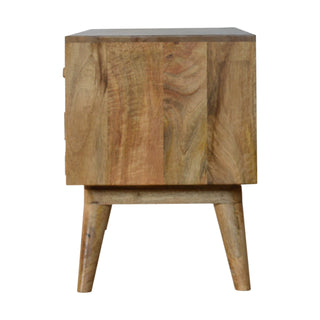 Facet Media Unit Natural Oak Mango Wood 3D Cube Faceted Carved Mosaic Drawers with Nordic Legs