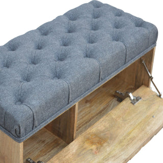 Facet Storage Bench Grey Tweed Button Tufted Lift-Top Hand-Carved Diamond Front Nordic Legs