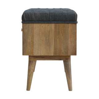 Facet Storage Bench Grey Tweed Button Tufted Lift-Top Hand-Carved Diamond Front Nordic Legs