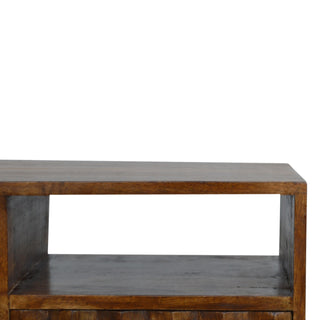 Reva Media Unit Chestnut Finish Geometric Carved Drawers