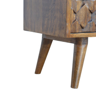Reva Media Unit Chestnut Finish Geometric Carved Drawers