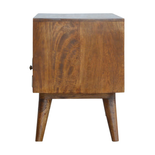 Reva Media Unit Chestnut Finish Geometric Carved Drawers