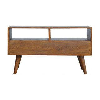 Reva Media Unit Chestnut Finish Geometric Carved Drawers