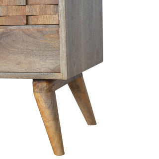 Croft TV Media Unit Oak Mango Wood Brick-Tile Hand-Carved Drawer Fronts with Nordic Legs