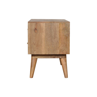 Croft TV Media Unit Oak Mango Wood Brick-Tile Hand-Carved Drawer Fronts with Nordic Legs