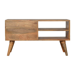 Croft TV Media Unit Oak Mango Wood Brick-Tile Hand-Carved Drawer Fronts with Nordic Legs