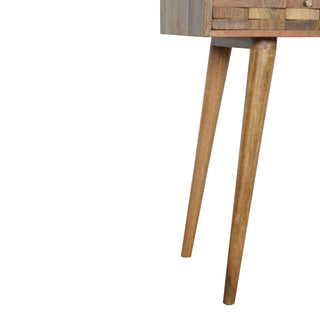Paxon Slim Console Table Single Full-Width Drawer Hand-Carved Tile Relief Natural Oak Mango Wood