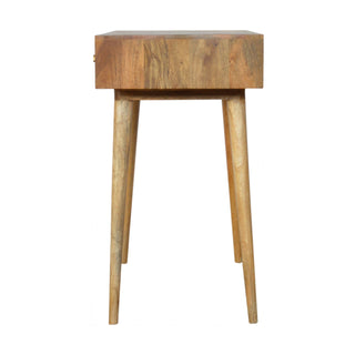 Paxon Slim Console Table Single Full-Width Drawer Hand-Carved Tile Relief Natural Oak Mango Wood