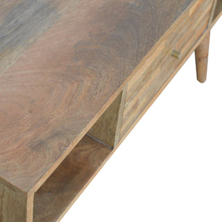 Clio Coffee Table with Storage Mixed Wood Mosaic Drawer Open Cubby Slots