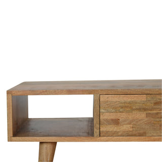 Clio Coffee Table with Storage Mixed Wood Mosaic Drawer Open Cubby Slots