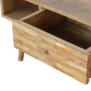 Clio Coffee Table with Storage Mixed Wood Mosaic Drawer Open Cubby Slots