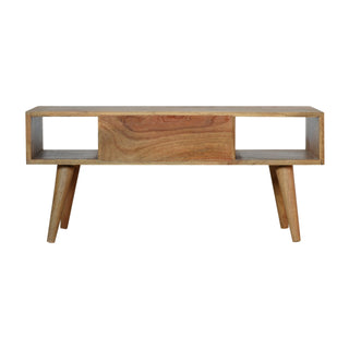Clio Coffee Table with Storage Mixed Wood Mosaic Drawer Open Cubby Slots