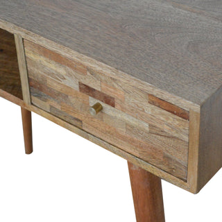 Clio Writing Desk Mango Wood Mixed Patchwork Drawer With Candle Knob