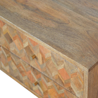 Patchwork Media Unit Oak Mango Wood Multicolour Parquet Wood Mosaic Drawers with Nordic Legs