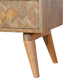Patchwork Media Unit Oak Mango Wood Multicolour Parquet Wood Mosaic Drawers with Nordic Legs