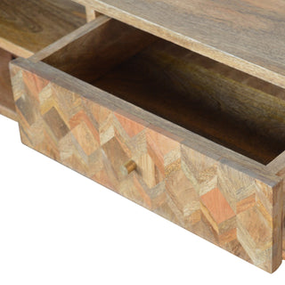 Patchwork Media Unit Oak Mango Wood Multicolour Parquet Wood Mosaic Drawers with Nordic Legs