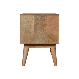Patchwork Media Unit Oak Mango Wood Multicolour Parquet Wood Mosaic Drawers with Nordic Legs