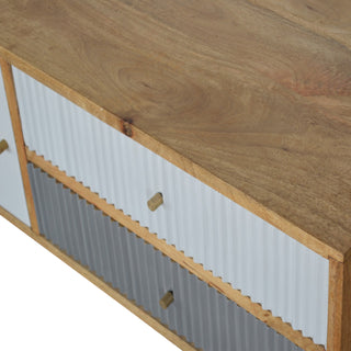 Linen Media Unit Oak & Dual-Tone Grey Painted Ribbed Drawer Fronts Candle Knobs with Nordic Legs