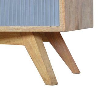 Linen Media Unit Oak & Dual-Tone Grey Painted Ribbed Drawer Fronts Candle Knobs with Nordic Legs