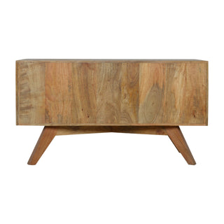 Linen Media Unit Oak & Dual-Tone Grey Painted Ribbed Drawer Fronts Candle Knobs with Nordic Legs