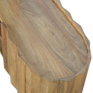 Barrel Media Unit Natural Oak Mango Wood Vertical Ridge-Wrapped Oval Body with Tapered Legs