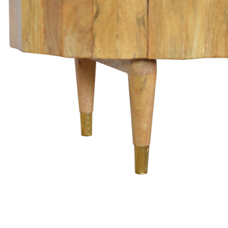 Barrel Media Unit Natural Oak Mango Wood Vertical Ridge-Wrapped Oval Body with Tapered Legs