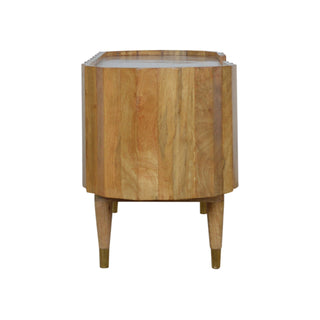 Barrel Media Unit Natural Oak Mango Wood Vertical Ridge-Wrapped Oval Body with Tapered Legs