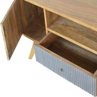 Parlo Media Unit Oak & Grey Asymmetric Cabinet Door Ribbed Drawer Candle Knob with Nordic Legs