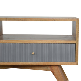 Parlo Media Unit Oak & Grey Asymmetric Cabinet Door Ribbed Drawer Candle Knob with Nordic Legs