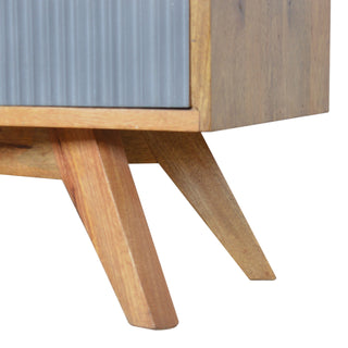 Parlo Media Unit Oak & Grey Asymmetric Cabinet Door Ribbed Drawer Candle Knob with Nordic Legs