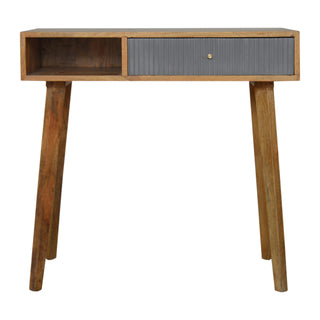 Linden Writing Desk Mango Wood Grey Fluted Painted Drawer With Candle Knob