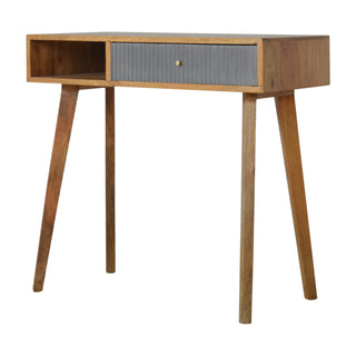 Linden Writing Desk Mango Wood Grey Fluted Painted Drawer With Candle Knob
