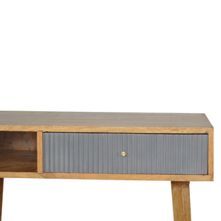 Linden Writing Desk Mango Wood Grey Fluted Painted Drawer With Candle Knob