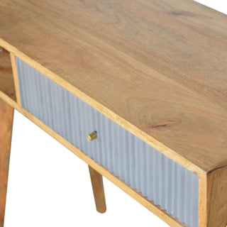 Linden Writing Desk Mango Wood Grey Fluted Painted Drawer With Candle Knob