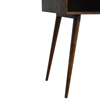 Obsidian Writing Desk Mango Wood Diamond Cube-Carved Drawer Dark Chestnut