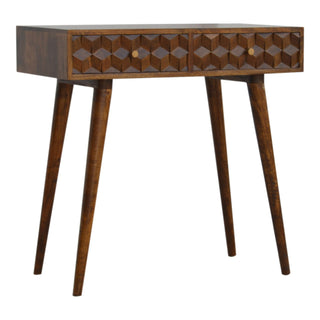 Deco Console Table with Drawers 3D Cube Carved Chestnut Mango Wood