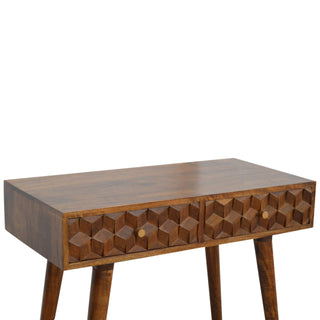 Deco Console Table with Drawers 3D Cube Carved Chestnut Mango Wood