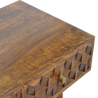 Deco Console Table with Drawers 3D Cube Carved Chestnut Mango Wood