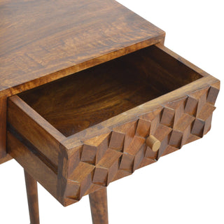Deco Console Table with Drawers 3D Cube Carved Chestnut Mango Wood