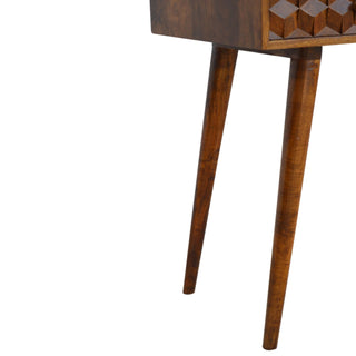 Deco Console Table with Drawers 3D Cube Carved Chestnut Mango Wood