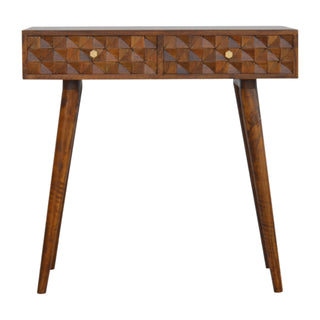 Ember Console Table with Drawers Diamond Carved Chestnut Mango Wood