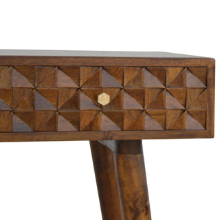 Ember Console Table with Drawers Diamond Carved Chestnut Mango Wood