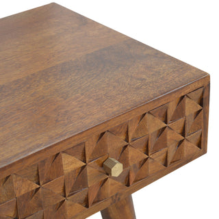Ember Console Table with Drawers Diamond Carved Chestnut Mango Wood