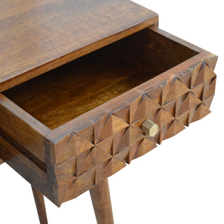 Ember Console Table with Drawers Diamond Carved Chestnut Mango Wood
