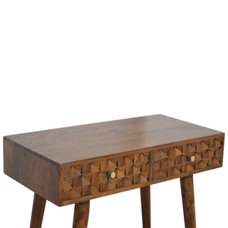 Ember Console Table with Drawers Diamond Carved Chestnut Mango Wood