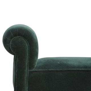 Ivy Bedroom Bench Emerald Green Velvet Scroll Arms Turned Dark Walnut Legs