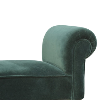 Ivy Bedroom Bench Emerald Green Velvet Scroll Arms Turned Dark Walnut Legs