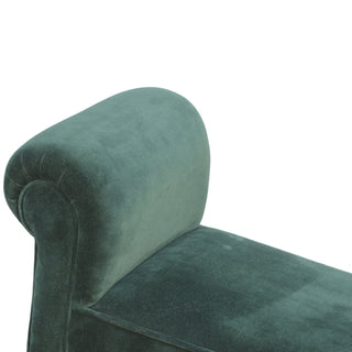 Ivy Bedroom Bench Emerald Green Velvet Scroll Arms Turned Dark Walnut Legs