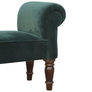 Ivy Bedroom Bench Emerald Green Velvet Scroll Arms Turned Dark Walnut Legs