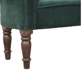 Ivy Bedroom Bench Emerald Green Velvet Scroll Arms Turned Dark Walnut Legs